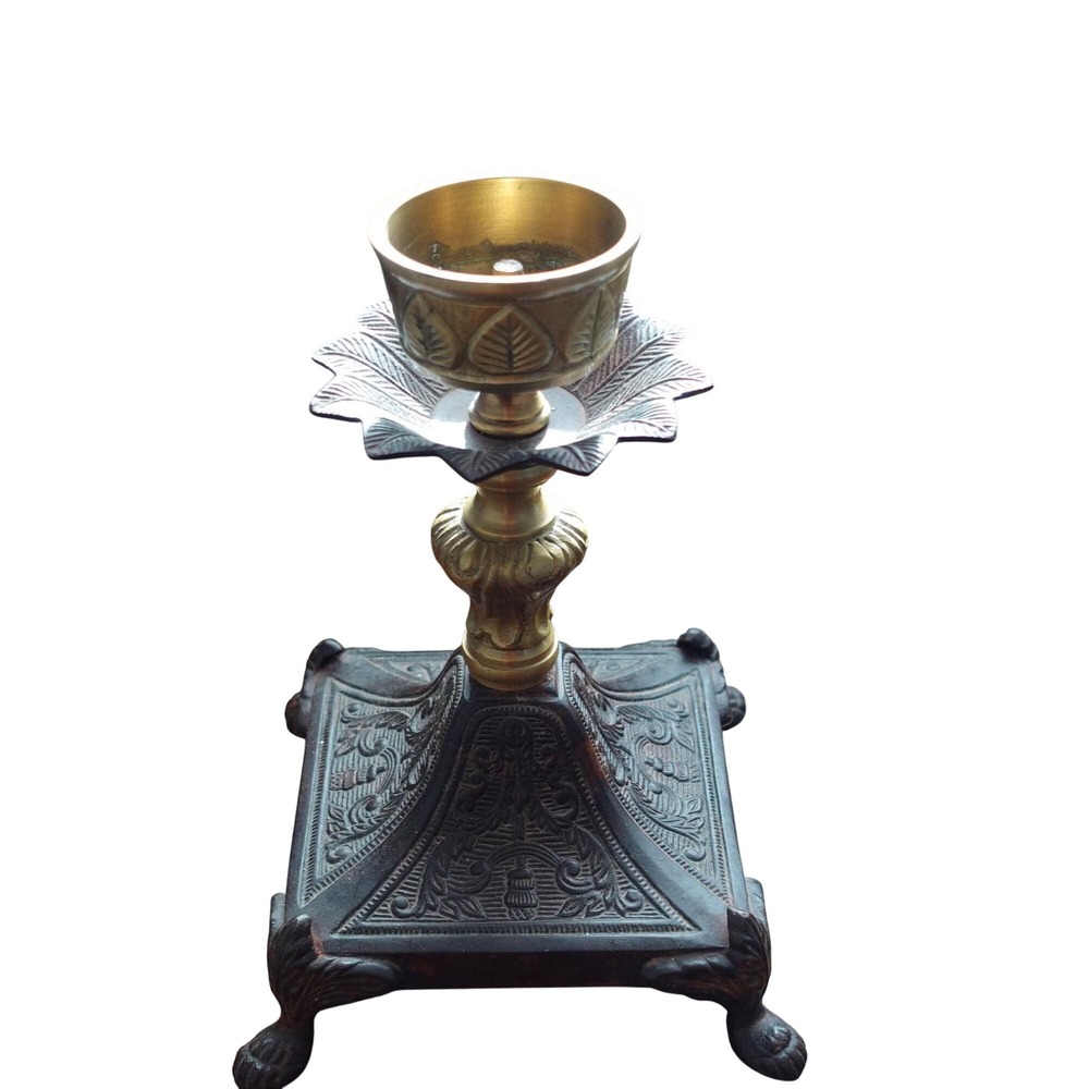 Vintage Ornate Brass Cast Iron Candle Holder Claw Foot Victorian Gothic 9in